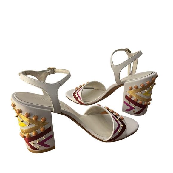 Stuart Weitzman White Studded Embroidered City Sandals Size 8.5 - Picture 6 of 8